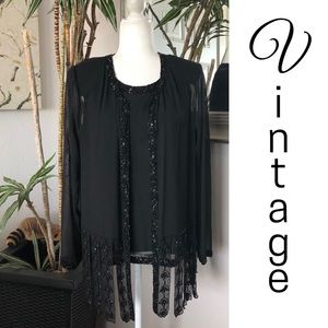 Vintage French Collizioni Beaded Jacket Top Set L